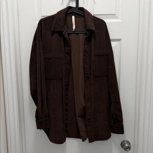 Babaton Dark Brown Corduroy Shirt Jacket